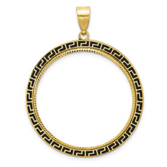 Black Enamel Greek Key Bezel Pendant 14K Gold for 1 Oz American Eagle Coin