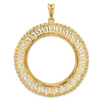 Greek Key Bezel Pendant w/ Rope Border for 1 Oz American Eagle Gold Coin 14K Gold 3