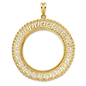 Greek Key Bezel Pendant w/ Rope Border for 1 Oz American Eagle Gold Coin 14K Gold