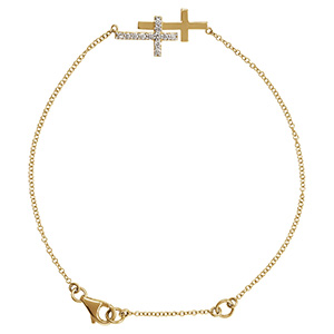 1/5 Carat Double Sideways Diamond Cross Bracelet in 14K Gold