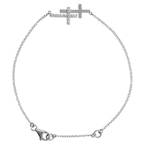 14K White Gold 1/5 Carat Double Sideways Diamond Cross Bracelet