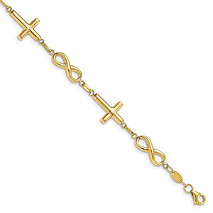 10K Gold Infinity Cross Bracelet for Women