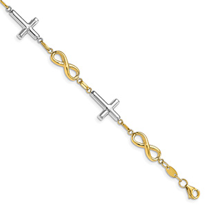 10K Two-Tone Gold Women's Infinity Cross Bracelet