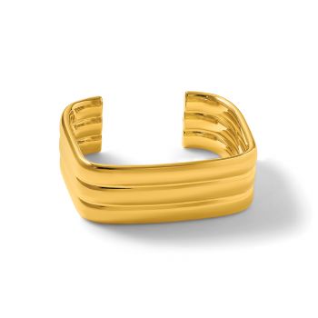 Italian 14K Gold 3-Row Rectangular Cuff Bracelet for Women