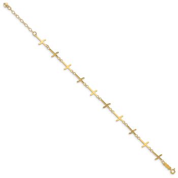 14K Gold Polished and Diamond-Cut Cross Bracelet with Extender 2