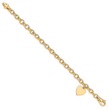 Solid 14K Gold Charm Link Bracelet with Heart Charm 2