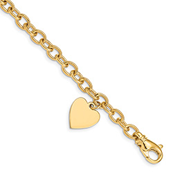 Solid 14K Gold Charm Link Bracelet with Heart Charm