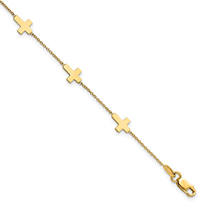 14K Gold Italian Women's Cross Bracelet