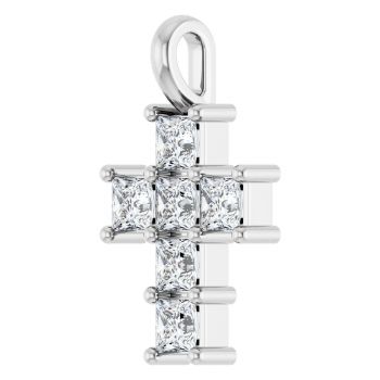 14K White Gold 1/2 Carat Princess Cut Diamond Cross Pendant 2