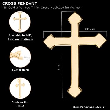 3-Pointed Trinity Cross Necklace for Women, 14K Gold 2