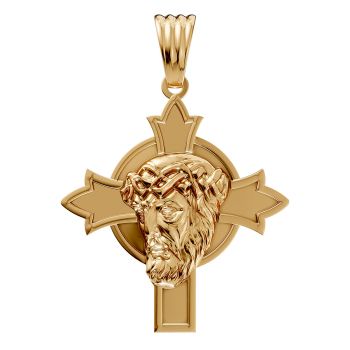 Detailed Jesus Christ Face Head Cross Pendant in 14K Gold 2