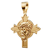 Detailed Jesus Christ Face Head Cross Pendant in 14K Gold