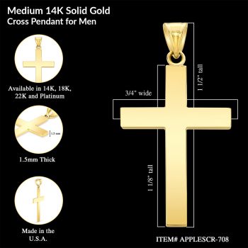 Medium 14K Gold Plain Cross Pendant for Men 4