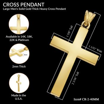 Large 14K Gold Men's Thick Heavy Plain Cross Pendant 2