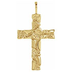 14K Gold Men's Nugget Cross Pendant with Fully Solid Back