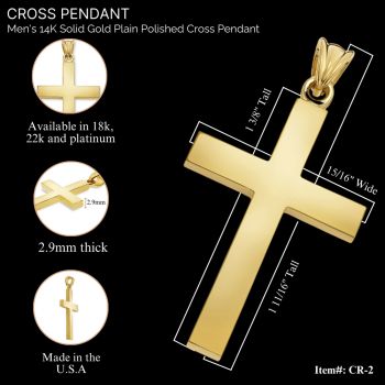 Men's 14K Solid Gold Plain Polished Cross Pendant 2