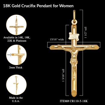 18K Solid Women's Crucifix Pendant 2