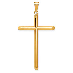 22K Solid Gold Large Tube Cross Pendant for Men