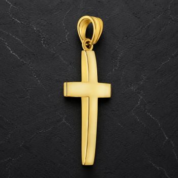 Men's 14K Solid Gold Beveled Plain Cross Pendant 4