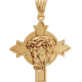 Detailed Jesus Christ Face Head Cross Pendant in 14K Gold 6