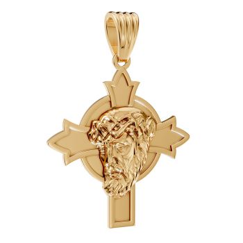 Detailed Jesus Christ Face Head Cross Pendant in 14K Gold 5
