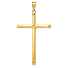 Large 14K Solid Gold Polished Tube Cross Pendant for Men