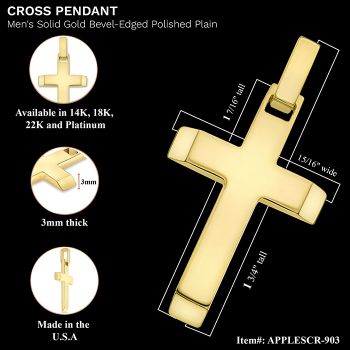 14K Solid Gold Bevel-Edged Polished Plain Cross Pendant 2