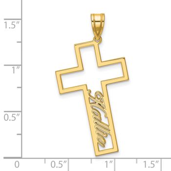 Personalized Cursive Name Cut-Out Cross Pendant in 14K Gold 3