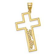 Personalized Cursive Name Cut-Out Cross Pendant in 14K Gold