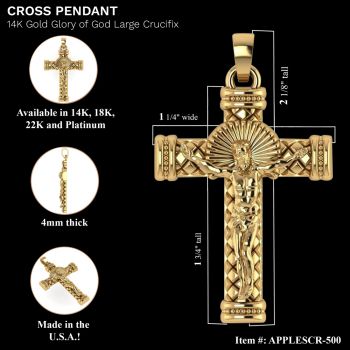 For the Glory of God Large Men's Crucifix Pendant in 14K Solid Gold 2