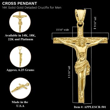 Detailed Crucifix Pendant for Men 14K Solid Gold 2