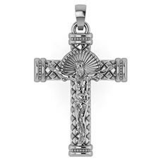 Platinum Ornate Crucifix Necklace Pendant for Men