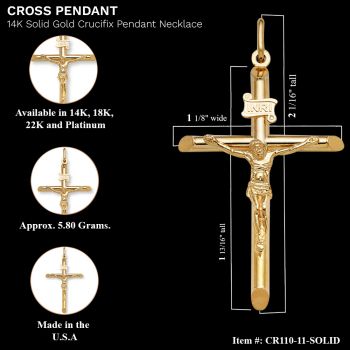 Men's 14K Fully Solid Gold Crucifix Pendant 3