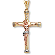 14K Gold Tri-Color Crucifix Pendant for Men with Diamonds