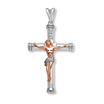 14K Gold White and Rose Gold Men's Crucifix Pendant with Diamond Accents