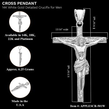 14K White Gold Detailed Men's Crucifix Pendant 2