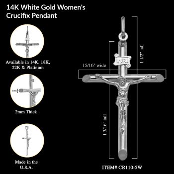 14K White Gold Crucifix Pendant for Women 2