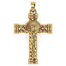 18K Gold Ornate Crucifix Pendant for Men