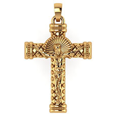 22K Gold Men's Ornate Crucifix Necklace Pendant