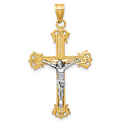 Baroque Latin Crucifix Pendant in 14K Two-Tone Gold