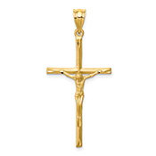 14K Gold Brushed Diamond-Cut Crucifix Pendant