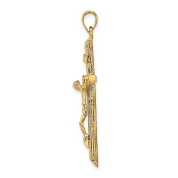 Detailed Wood Textured INRI Crucifix Pendant in 14K Gold 2