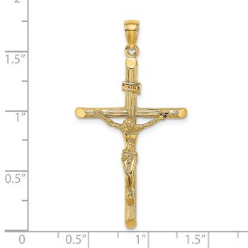 Detailed Wood Textured INRI Crucifix Pendant in 14K Gold 3