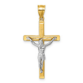 14K Two-Tone Gold Diamond-Cut Latin Crucifix Pendant