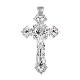 Divine Sacrifice Large Ruby Crucifix Pendant in 14K White Gold