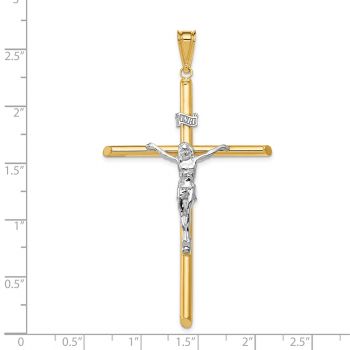 Extra-Large INRI Polished Tube Crucifix Pendant in 14K Two-Tone Gold 3