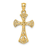 14K Gold Flared Open Branches Crucifix Pendant