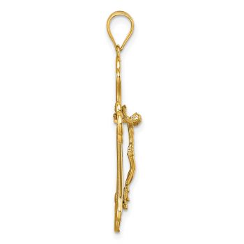 14K Gold Fleur de Lis Filigree Crucifix Pendant 2