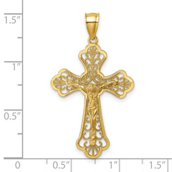 14K Gold Fleur de Lis Filigree Crucifix Pendant 4