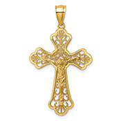 14K Gold Fleur de Lis Filigree Crucifix Pendant